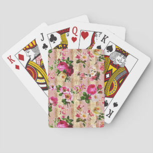 Baraja De Cartas Damasco de rosas rosadas color dorado vintage