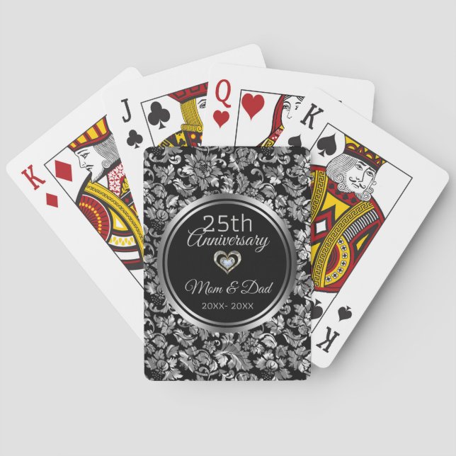 Baraja De Cartas Damasco negro y plateado 25 años (Reverso)