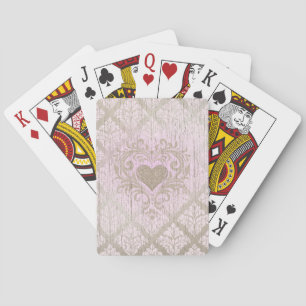 Baraja De Cartas Damasco Rosa con Corazón 