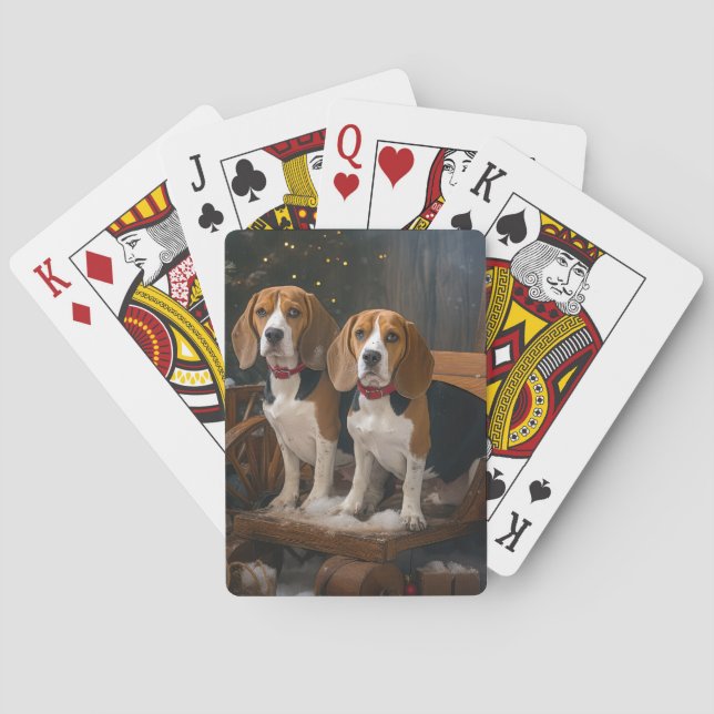 Baraja De Cartas Decoración de los Navidades Beagle Snowy Sleigh (Reverso)
