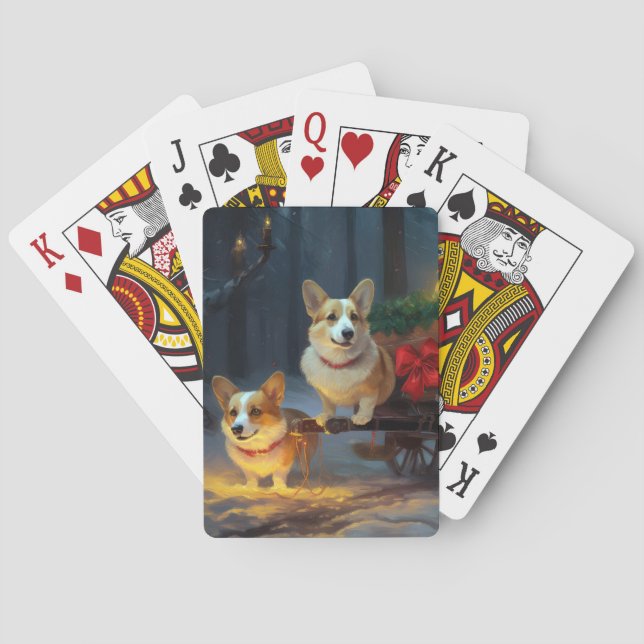 Baraja De Cartas Decoración de los Navidades Corgi Snowy Sleigh (Reverso)
