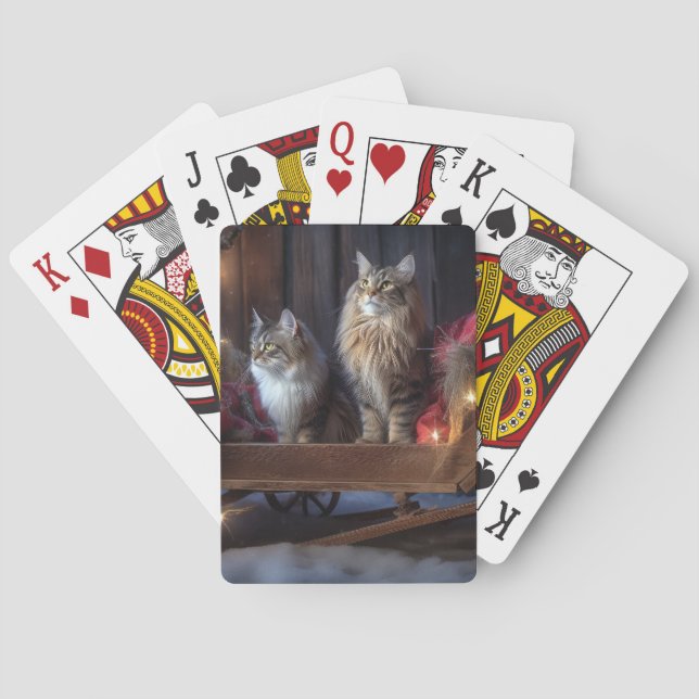 Baraja De Cartas Decoración de los Navidades Maine Coon Snowy Sleig (Reverso)