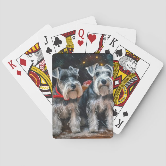 Baraja De Cartas Decoración de los Navidades Schnauzer Snowy Sleigh (Reverso)