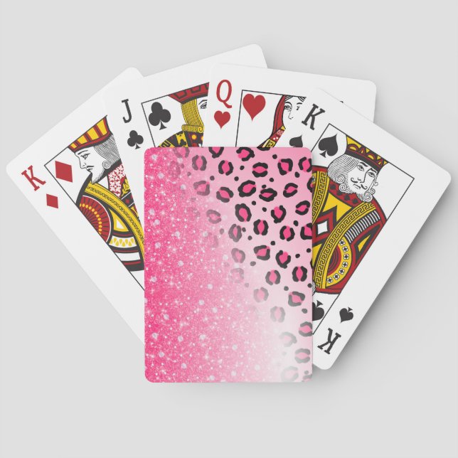 Baraja De Cartas Decoración rosada brillante del estampado leopardo (Reverso)