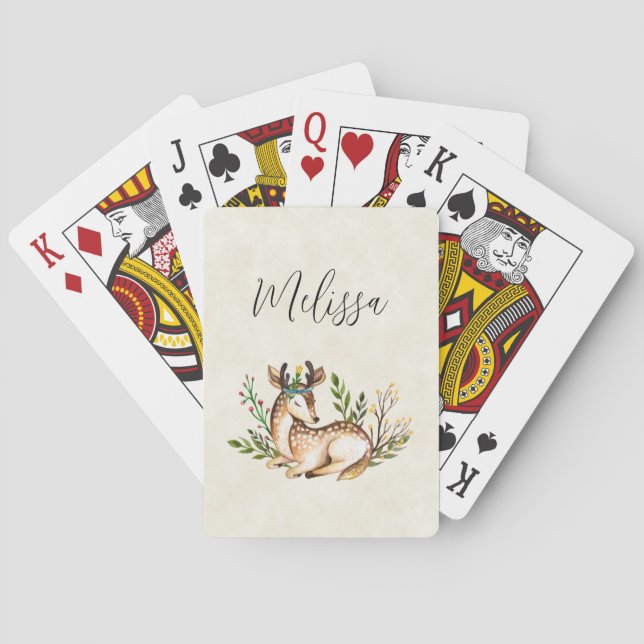 Baraja De Cartas Deer acuarela de bonito que baja el Boho (Reverso)
