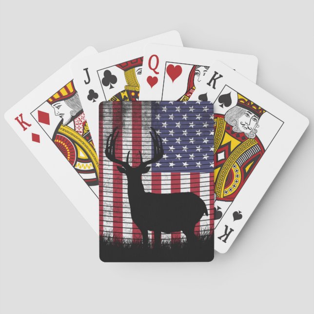 Baraja De Cartas Deer Silhouette Bandera Americana Caza (Reverso)