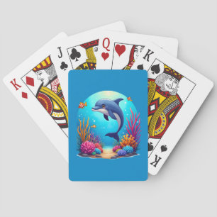 Baraja De Cartas Delfín Caprichoso en Vibrante Arrecife de Coral