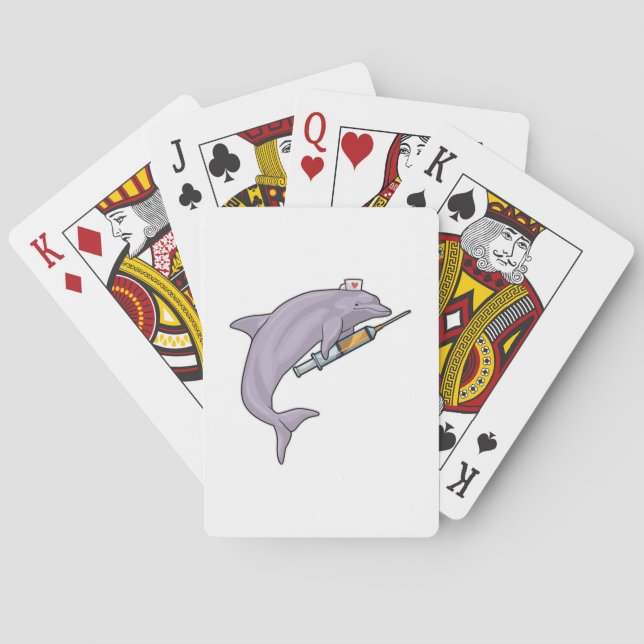 Baraja De Cartas Delfín como enfermera con jeringas (Reverso)