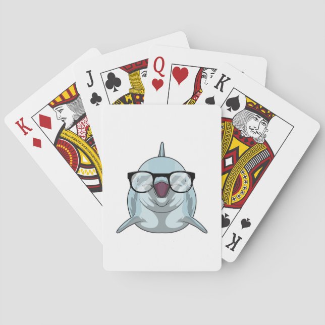 Baraja De Cartas Delfín como nerd con lentes (Reverso)