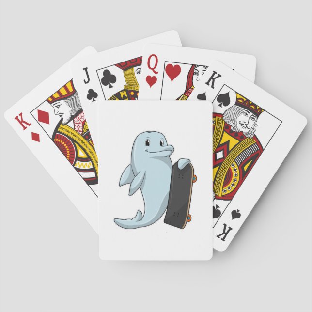 Baraja De Cartas Delfín como Skater con Skateboard (Reverso)
