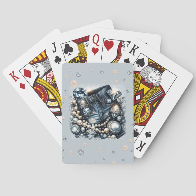 Baraja De Cartas Denim Diamantes y Perlas Jeans Brillo (Reverso)