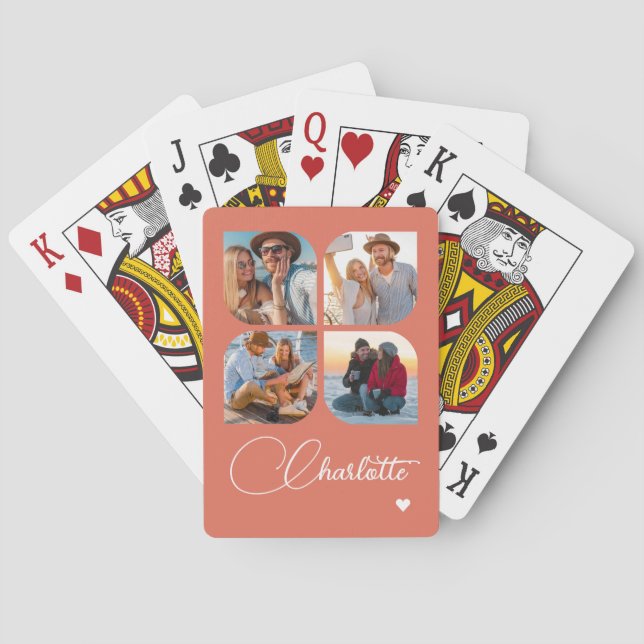 Baraja De Cartas Design Your Own 4 Photo Personalized Name (Reverso)