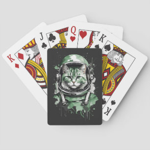 Baraja De Cartas Desplome de gato de astronauta verde