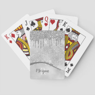 Baraja De Cartas Destellos y brillo de plata, nombre y monograma