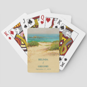 Baraja De Cartas Destino de Boda Costera en la Playa con Acuarela
