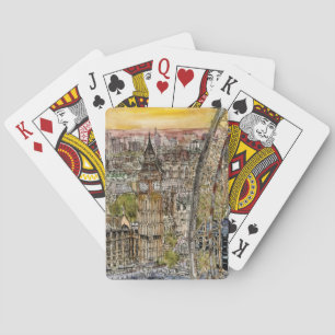 Baraja De Cartas Destinos   acuarela Big Ben y London Eye
