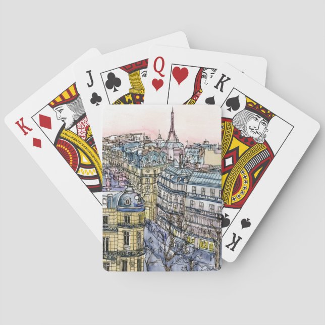 Baraja De Cartas Destinos | acuarela Torre Eiffel y París (Reverso)