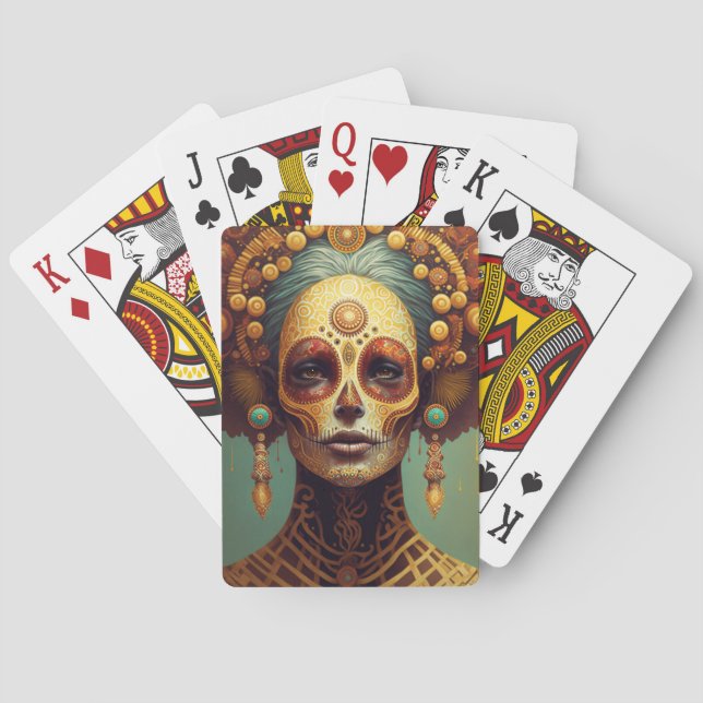 Baraja De Cartas Día De La Muerta Azúcar Crátera Mujer (Reverso)
