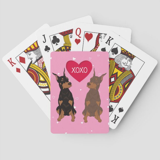 Baraja De Cartas Día de San Valentín Doberman Pinscher (Reverso)