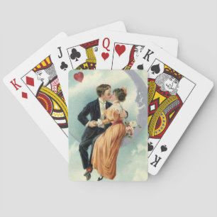 Baraja De Cartas Día de San Valentín Victoriano Antiguo Beso en la