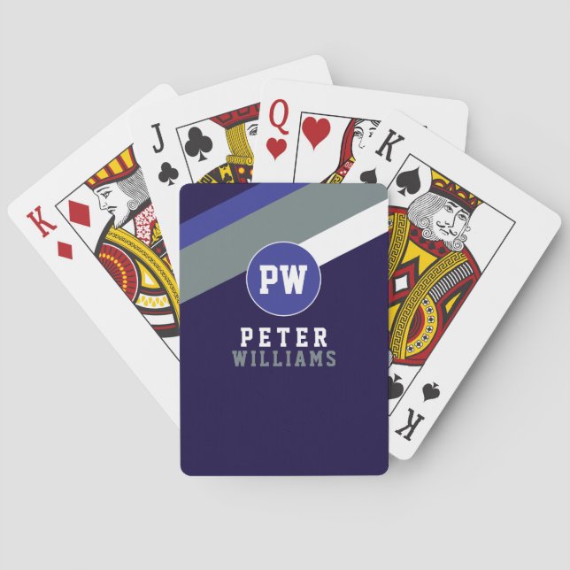 Baraja De Cartas Diagonally Striped Playing Cards Monogrammed Blue (Reverso)