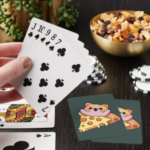 Baraja De Cartas Dibujo animado de gato Kawaii abrazando pizza de p
