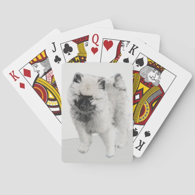 Baraja De Cartas Dibujo de cachorros de Keeshond - Arte de perros o (Reverso)