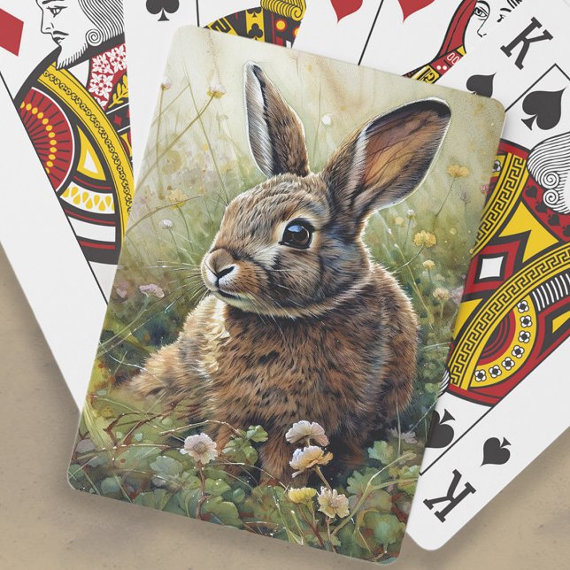 Baraja De Cartas Dibujo de conejo Bunny Clover lindo  (Bunny rabbit and clover painting playing cards)