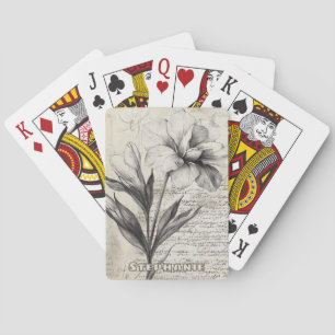 Baraja De Cartas Dibujo de Flor Marrón Nostálgico en Papel Antiguo
