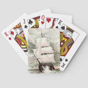 Baraja De Cartas Dibujo del vintage: Nave Masted tres