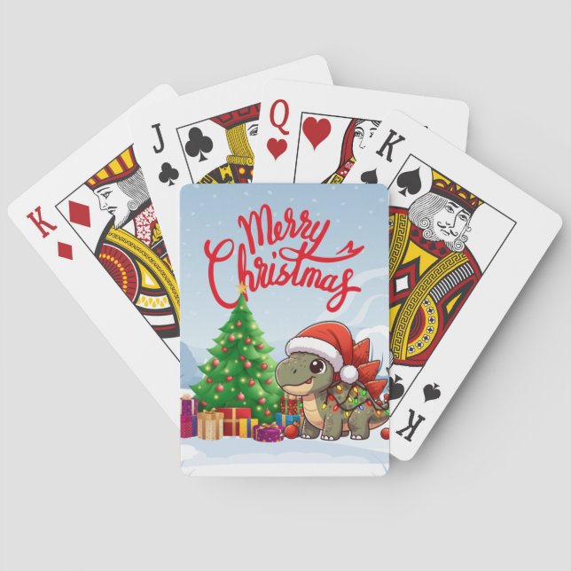 Baraja De Cartas Dino de Navidad bebé lindo/fantástico (Reverso)