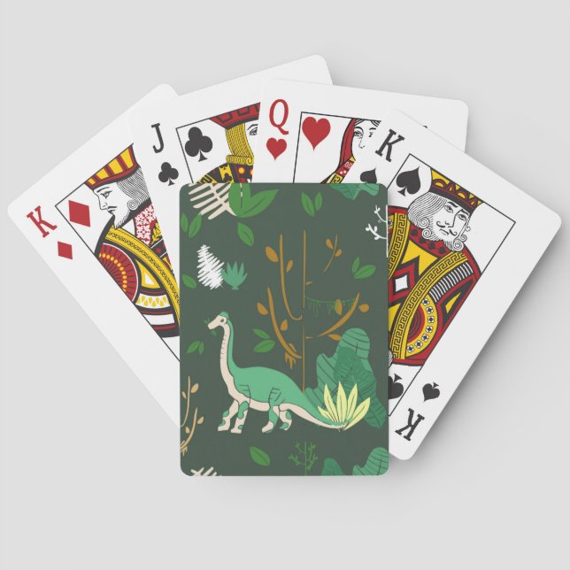 Baraja De Cartas Dinosaurio dibujado por la mano verde (Reverso)