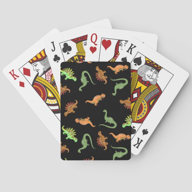 Baraja De Cartas Dinosaurios Lindos sobre Fondo Negro (Reverso)