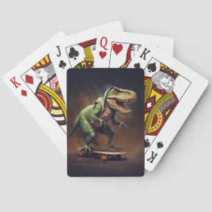 Baraja De Cartas Dinosaurios T-Rex montando una tabla de patinaje