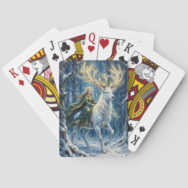 Baraja De Cartas Diosa celta y ciervo blanco brillante (Reverso)