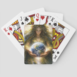 Baraja De Cartas Diosa Gaia sosteniendo suavemente el planeta Tierr