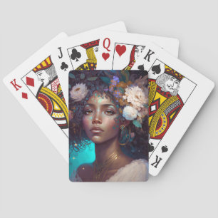 Baraja De Cartas Diosa negra afroamericana reina arte fantastica P