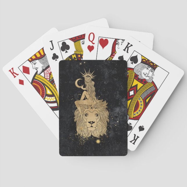 Baraja De Cartas Diosa zodiaca | Astrología De León De Oro Cósmico (Reverso)