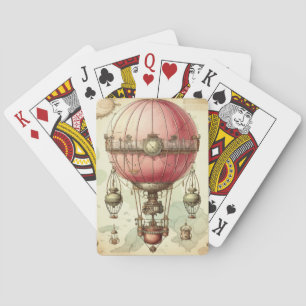 Baraja De Cartas Dirigible Globo Rosa Antiguo Victoriano