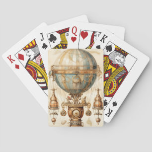 Baraja De Cartas Dirigible Mecánico Vintage Globo Azul Sepia
