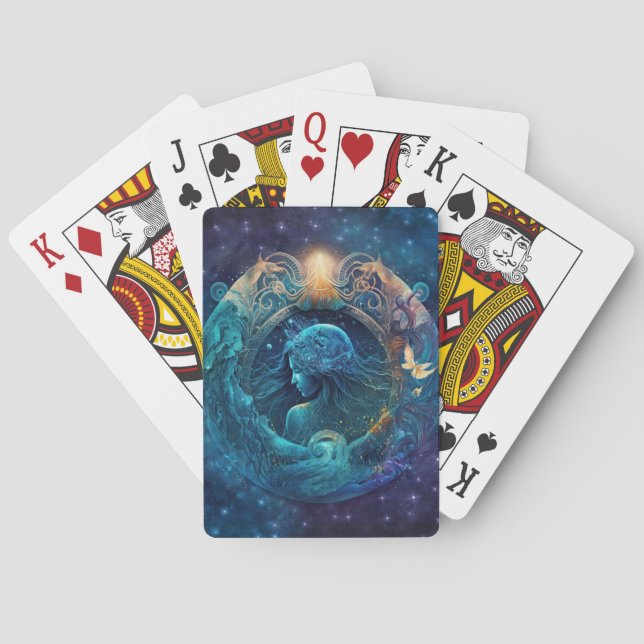 Baraja De Cartas Diseño acuático de Rótulo Aquarius Zodiac (Reverso)