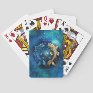 Baraja De Cartas Diseño acuático de Rótulo Zodiac Pisces