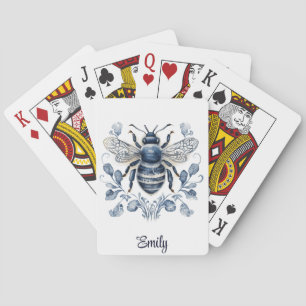 Baraja De Cartas Diseño de abejas de estilo Delft azul y blanco con