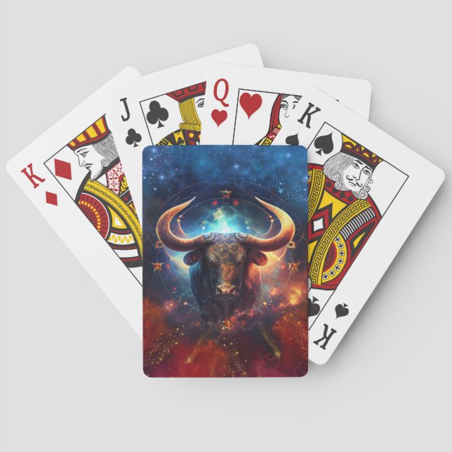 Baraja De Cartas Diseño de Acuarela del Signo Zodiacal Tauro (Reverso)