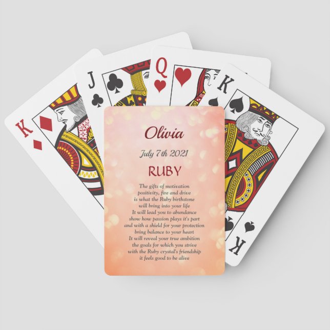 Baraja De Cartas Diseño de Birthstone Ruby de julio (Reverso)