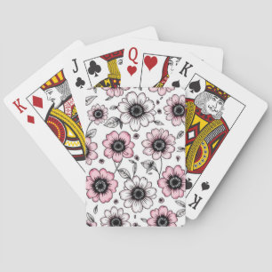 Baraja De Cartas Diseño de boceto de flores y hojas rosadas