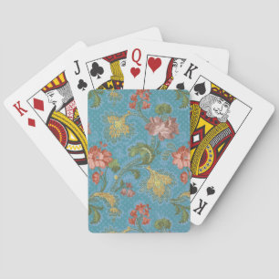 Baraja De Cartas Diseño de brocado dorado floral de damasco azul an