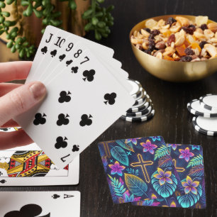 Baraja De Cartas Diseño de coloridas hojas y cruces tropicales b