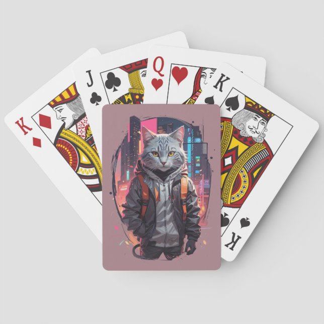 Baraja De Cartas Diseño de gato callejero urbano (Reverso)