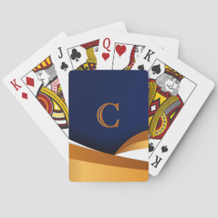 Baraja De Cartas Diseño de Monograma de Onda Dorada y Azul Moderno